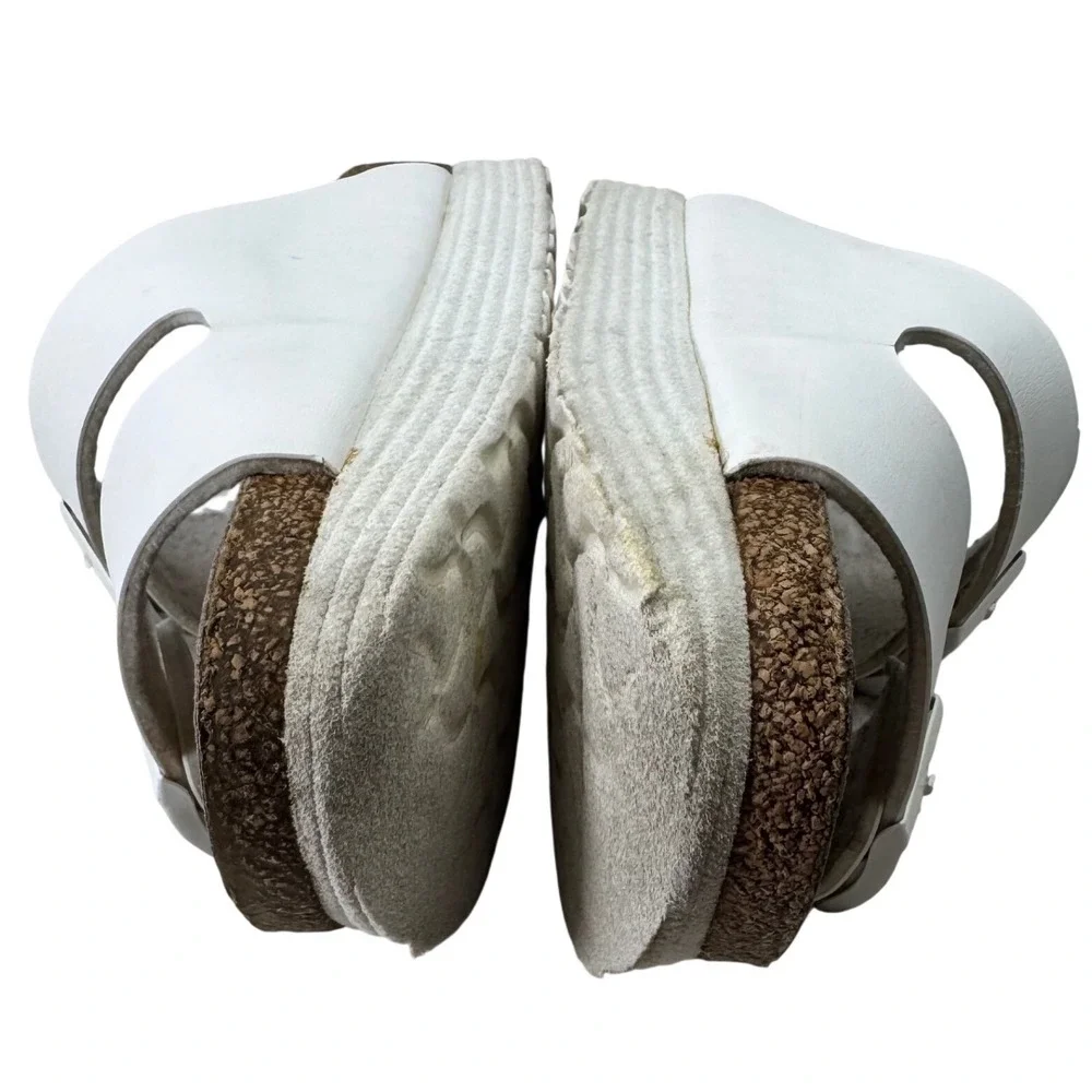 Papillio Birkenstock Arizona Platform Sandals Womens 38 7-7.5 White Vegan‎ Slide